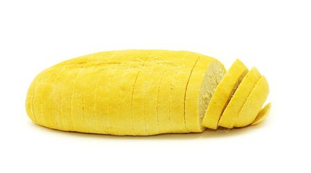 The cut bread on a white background