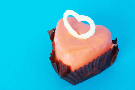 fresh cake isolated on a blue backgroundの写真素材