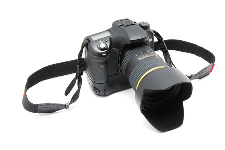 black digital camera isolated on a white