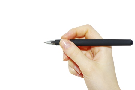 pen in woman hand isolated on white background 