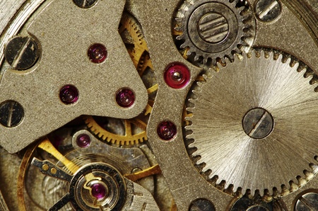 Closeup of old metal clock mechanismの写真素材