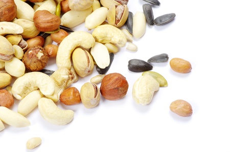 nuts and seeds isolated on white background