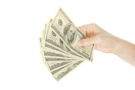 Hand with money isolated on white background