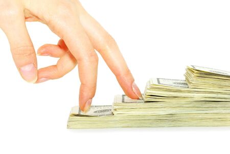 Hand with money isolated on white backgroundの写真素材