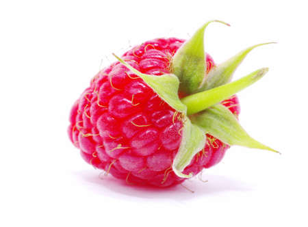 fresh raspberry closeup isolated on white backgroundの写真素材