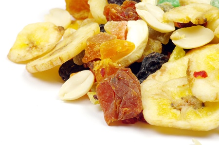 mix dried fruits collection on whiteの写真素材