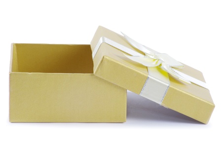 Christmas box gifts with satin bow isolated on white background