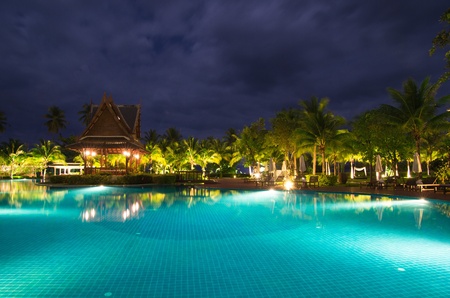 swimming pool in night illuminationのeditorial素材