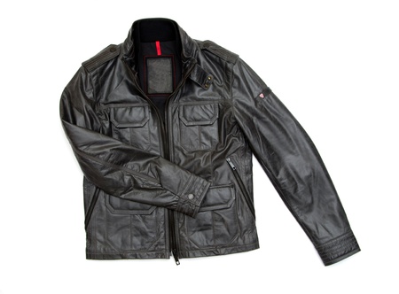 black leather jacket isolated on white backgroundの写真素材