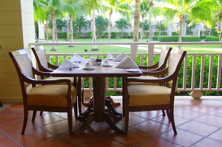 Outdoor restaurant at green gardenのeditorial素材