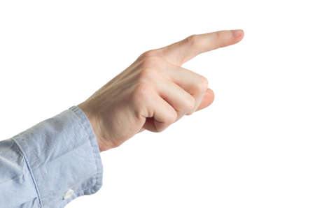 hand touching screen isolated on a white