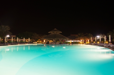 swimming pool in night illuminationのeditorial素材