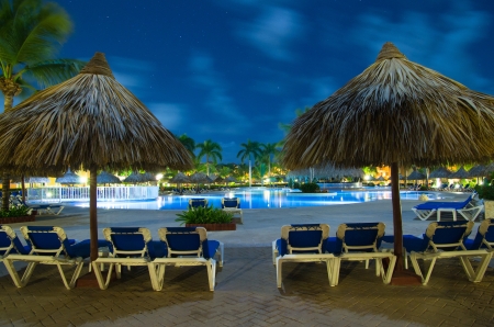 swimming pool in night illuminationのeditorial素材