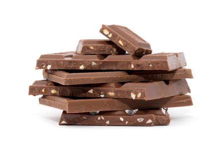 pieces of Chocolate isolated on whiteの写真素材