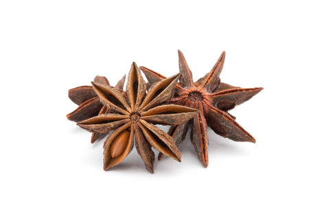 Anise stars on a white backgroundの写真素材