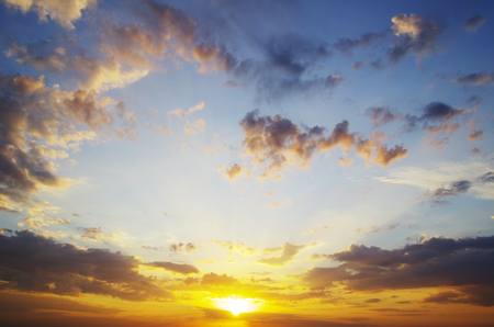 sky with clouds and sunの写真素材