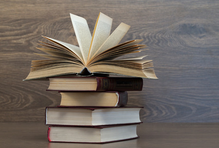 books on a wooden backgroundの写真素材