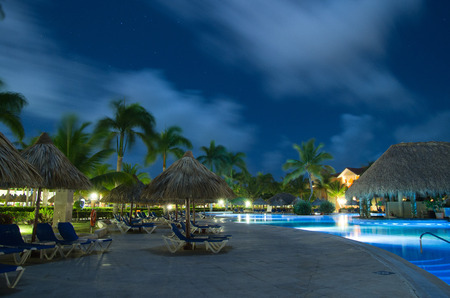 Swimming pool in night illuminationのeditorial素材