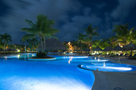 Swimming pool in night illuminationのeditorial素材
