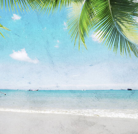 Tropical beach, longtail boats, Andaman Sea, Thailandの写真素材