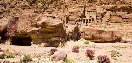 Beautiful red rock formations in Petra Jordan.の写真素材