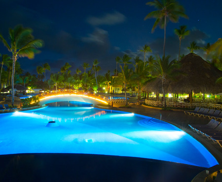 Swimming pool in night illuminationのeditorial素材
