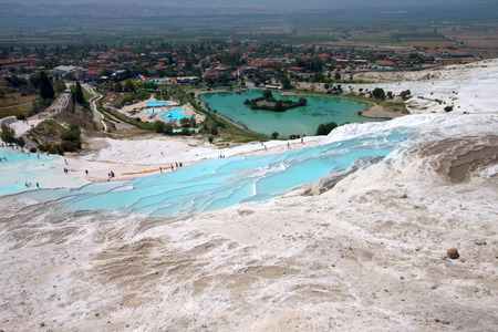 Famous beautiful travertine pools and terraces in Pamukkale Turkeyの写真素材