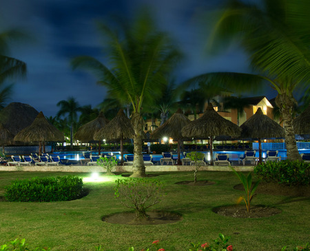 Swimming pool in night illuminationのeditorial素材