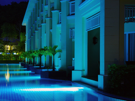 swimming pool in night illuminationのeditorial素材