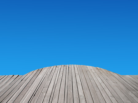 blue sky with wood floorの写真素材