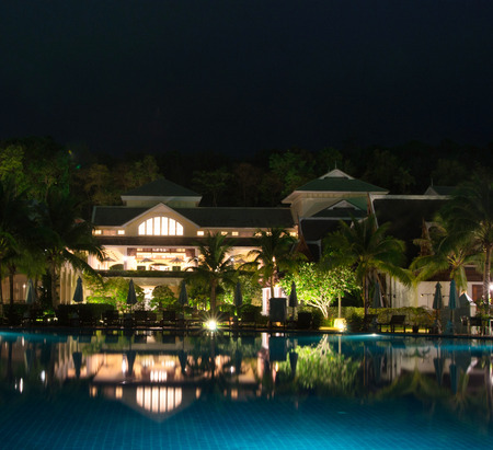 swimming pool in night illuminationのeditorial素材