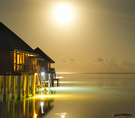 Island in ocean, Maldives. Nightの写真素材