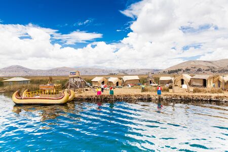 Totora boat on the Titicaca lake near Puno, Peruのeditorial素材