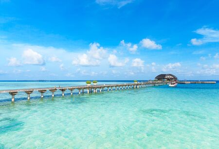 beach with water bungalows at Maldivesのeditorial素材