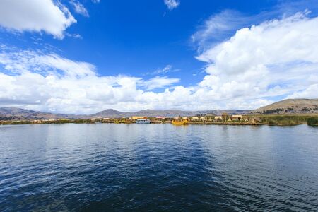 Totora boat on the Titicaca lake near Puno, Peru