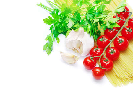 tomatoes with green leaves isolated on white backgroundの写真素材