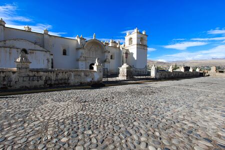 White Catholic church in rural Peruの写真素材