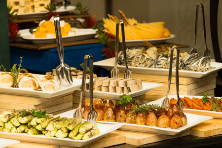 tray of assorted food for salad buffet