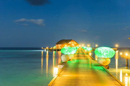 Sunset on sea in Maldivesの写真素材