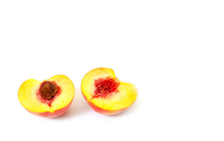 Ripe peach fruit isolated on white backgroundの写真素材