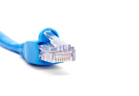 Lan cable and connector on white background