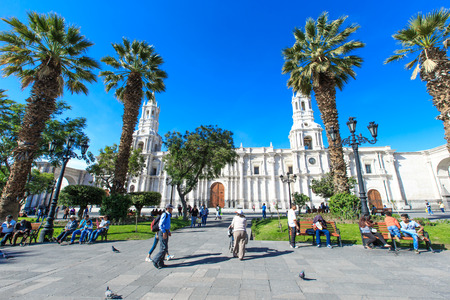 AREQUIPA PERU NOVEMBER 9: Main square of Arequipa with church on november 9  2015 in Arequipa Peru. Arequipa's Plaza de Armas is one of the most beautiful in Peru.のeditorial素材
