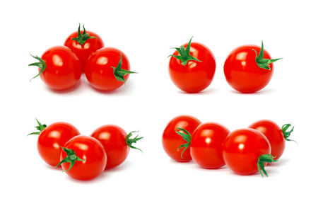 Cherry tomatoes isolated on whiteの写真素材
