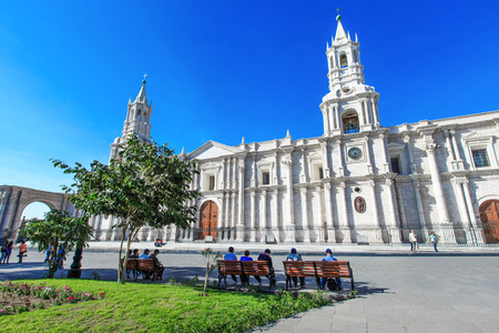 AREQUIPA PERU NOVEMBER 9: Main square of Arequipa with church on november 9  2015 in Arequipa Peru. Arequipa's Plaza de Armas is one of the most beautiful in Peru.のeditorial素材