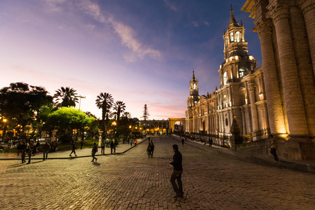 Arequipa, Peru: View of the Cathedral main church at the morning.のeditorial素材