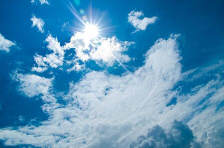 Blue sky background with tiny clouds