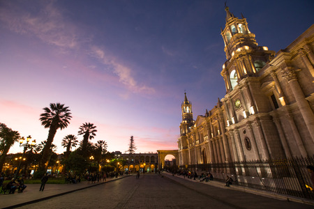 AREQUIPA PERU NOVEMBER 9: Main square of Arequipa with church on november 9 2015 in Arequipa Peru. Arequipa's Plaza de Armas is one of the most beautiful in Peru.のeditorial素材