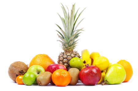 Composition with fruits isolated on whiteの写真素材