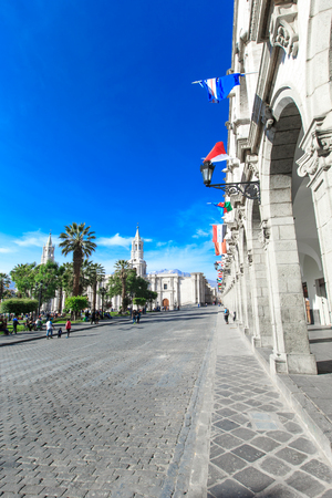 AREQUIPA PERU NOVEMBER 9: Main square of Arequipa with church on november 9  2015 in Arequipa Peru. Arequipa's Plaza de Armas is one of the most beautiful in Peru.のeditorial素材