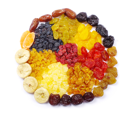 assortment dried fruits on whiteの写真素材